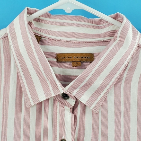 JACHS Girlfriend pink and white stripe button down top - Picture 8 of 16